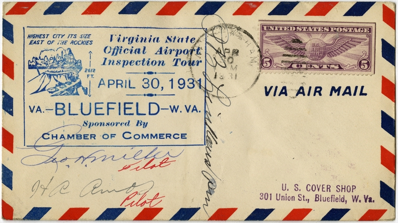 Image: airmail flight cover: Virginia State Official Airport Inspection Tour