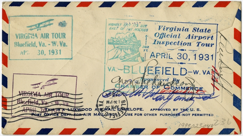 Image: airmail flight cover: Virginia State Official Airport Inspection Tour