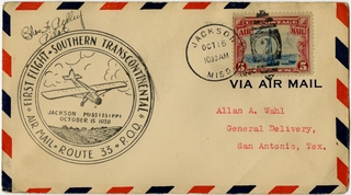 Image: airmail flight cover: first airmail flight, Southern Transcontinental, AM-33