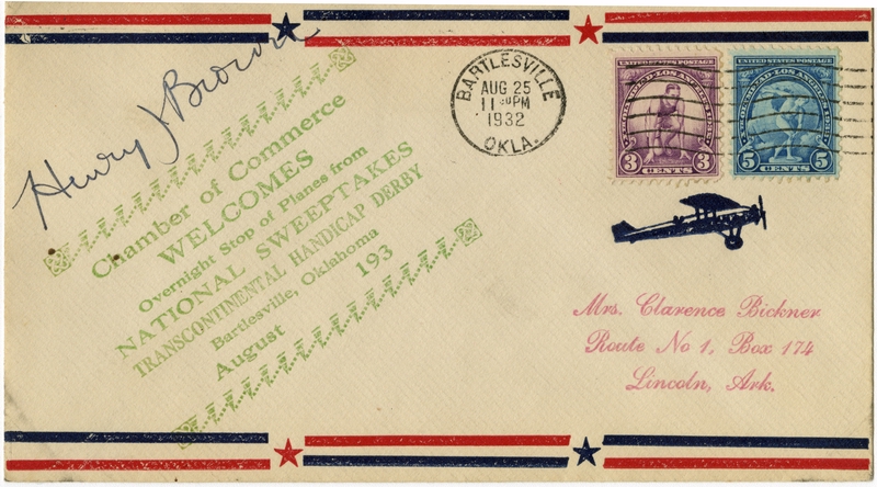 Image: airmail flight cover: Transcontinental Handicap Derby, Bartlesville, Oklahoma