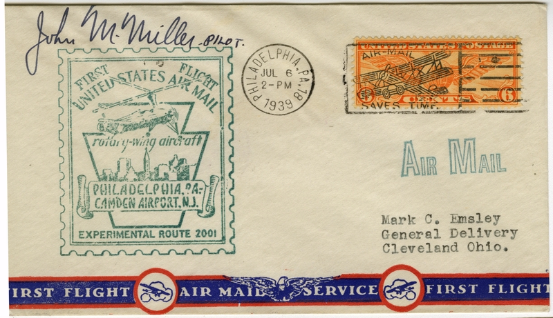 Image: airmail flight cover: Experimental Route 2001, Philadelphia - Camden, New Jersey route