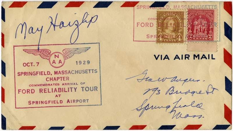 Image: airmail flight cover: Ford Reliability Tour, Springfield Airport, Massachusetts