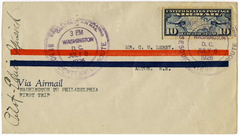 Image: airmail flight cover: CAM first airmail flight, Washington, DC - Philadelphia route, Captain Edwin Musick