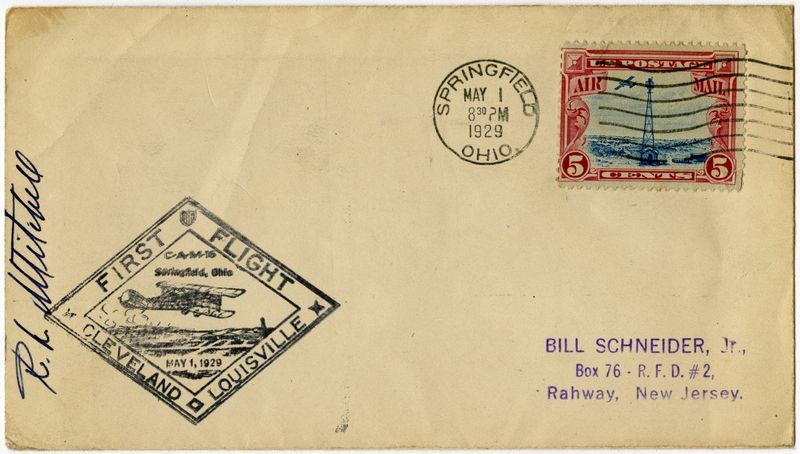 Image: airmail flight cover: CAM-16, Cleveland - Louisville route