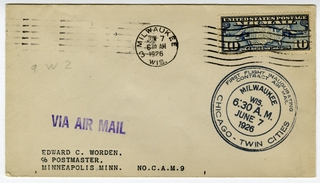 Image: airmail flight cover: First airmail flight, CAM-9, Milwaukee - Minneapolis
