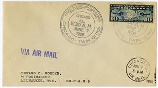 Image: airmail flight cover: First airmail flight, CAM-9, Chicago - Milwaukee