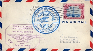 Image: airmail flight cover: First airmail flight, CAM-9, Milwaukee - Green Bay route