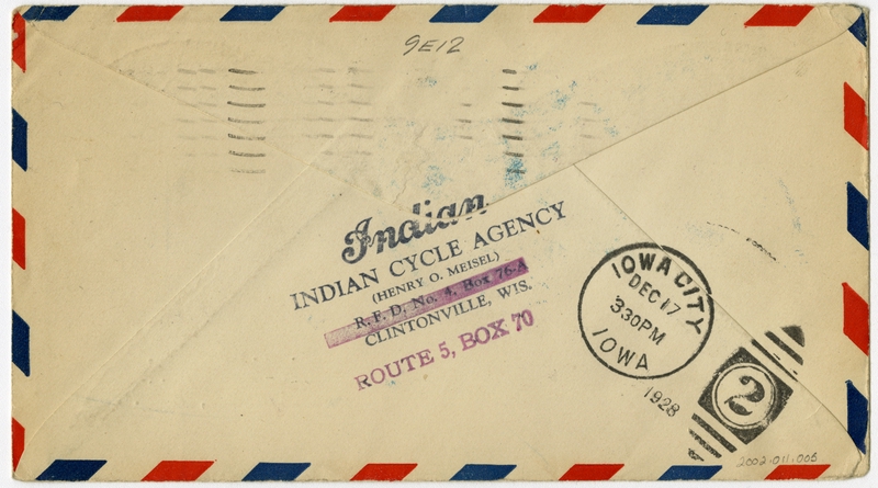 Image: airmail flight cover: First airmail flight, CAM-9, Milwaukee - Green Bay route