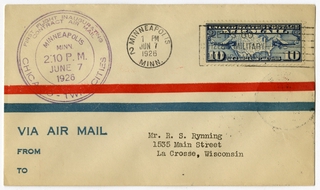 Image: airmail flight cover: First airmail flight, CAM, Minneapolis