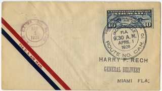 Image: airmail flight cover: First airmail flight, CAM-10, Jacksonville, Florida
