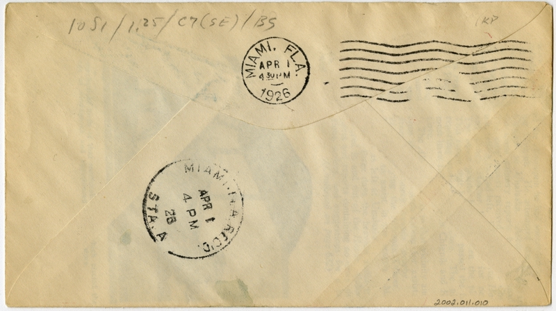 Image: airmail flight cover: First airmail flight, CAM-10, Jacksonville, Florida