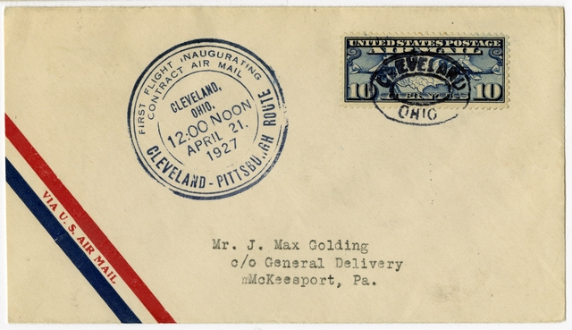 Airmail flight cover: First airmail flight, CAM-11, Cleveland - Pittsburgh route