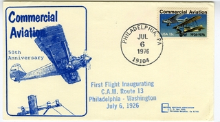 Image: airmail flight cover: CAM-13, 50th Anniversary, Philadelphia