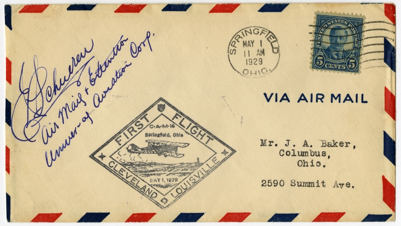 Image: airmail flight cover: First airmail flight, CAM-16, Cleveland - Louisville route, Springfield, Ohio