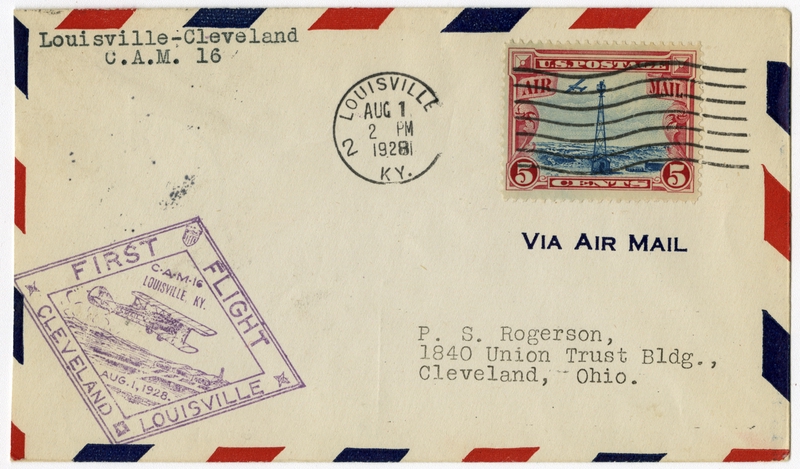 Image: airmail flight cover: First airmail flight, CAM-16, Cleveland - Louisville route