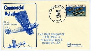 Image: airmail flight cover: CAM-15, 50th Anniversary, Philadelphia