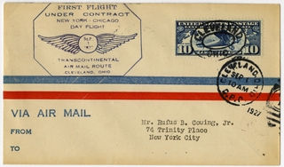 Image: airmail flight cover: First airmail flight, Transcontinental Air Mail, New York - Chicago route, Cleveland