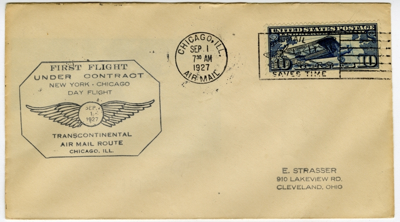 Image: airmail flight cover: First airmail flight, Transcontinental Air Mail, New York - Chicago route