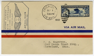 Image: airmail flight cover: First airmail flight, Transcontinental Air Mail, New York - Chicago route