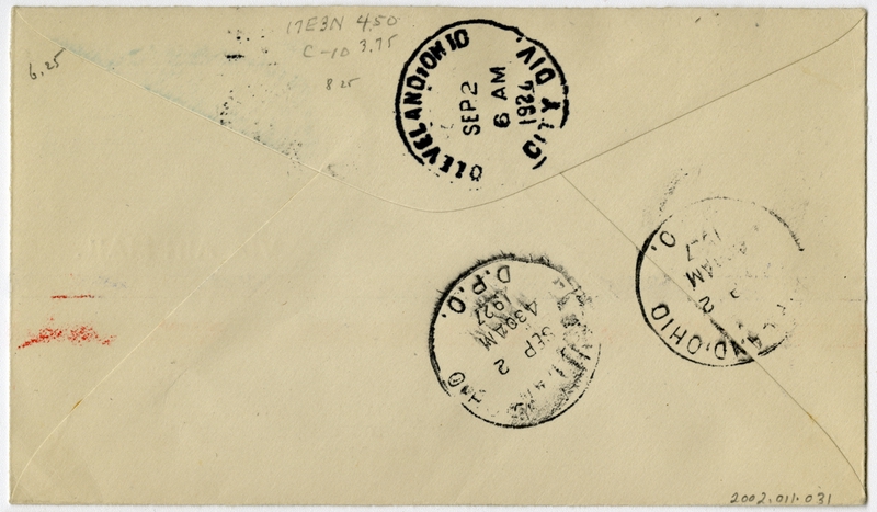 Image: airmail flight cover: First airmail flight, Transcontinental Air Mail, New York - Chicago route