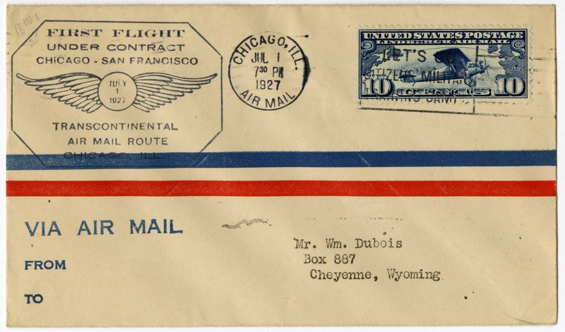 Image: airmail flight cover: First airmail flight, Transcontinental Air Mail, Chicago - San Francisco route