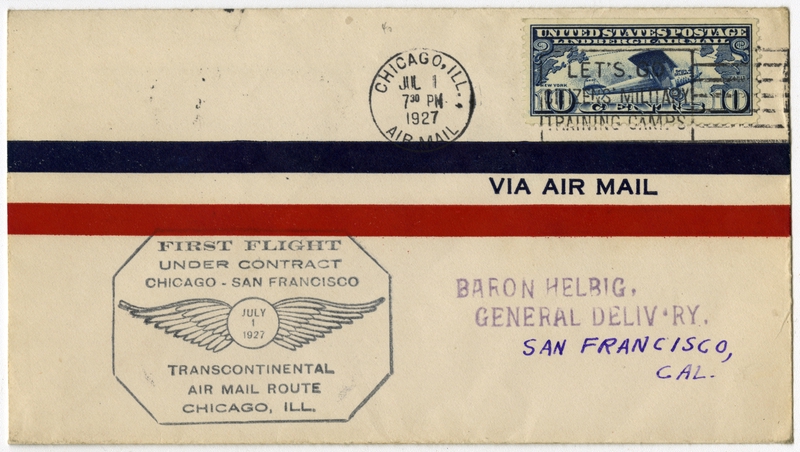 Image: airmail flight cover: First airmail flight, Transcontinental Air Mail, Chicago - San Francisco route