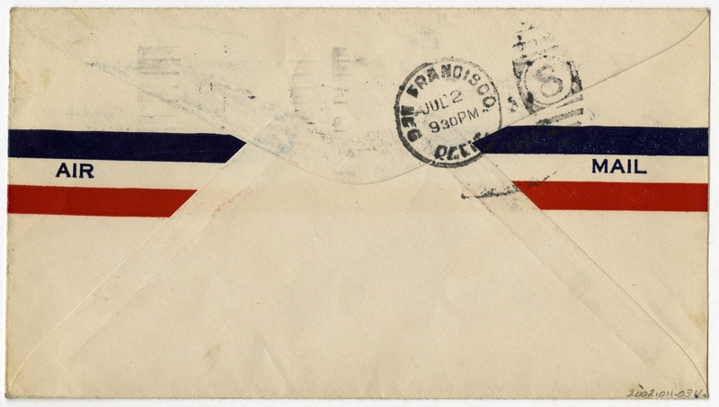 Image: airmail flight cover: First airmail flight, Transcontinental Air Mail, Chicago - San Francisco route