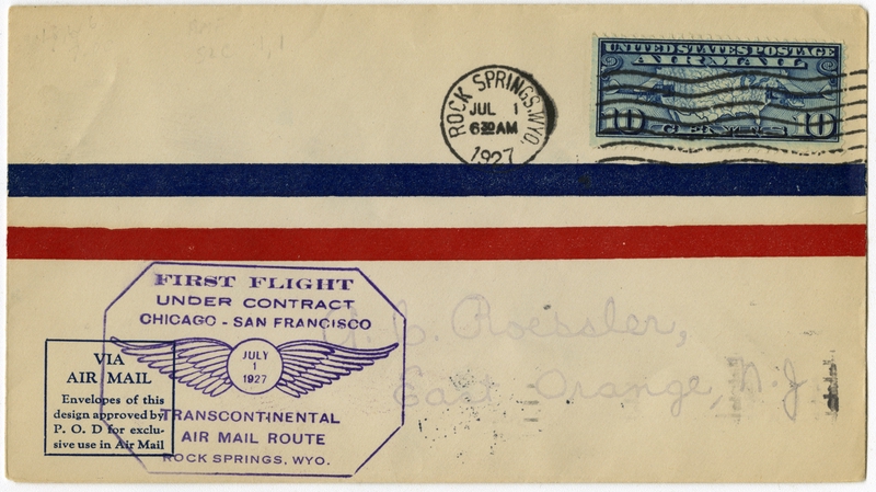 Image: airmail flight cover: First airmail flight, Transcontinental Air Mail, Chicago - San Francisco route, Rock Springs, Wyoming