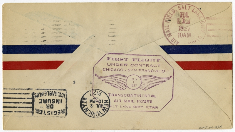 Image: airmail flight cover: First airmail flight, Transcontinental Air Mail, Chicago - San Francisco route, Rock Springs, Wyoming