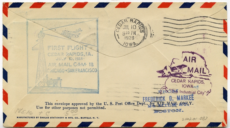 Image: airmail flight cover: First airmail flight, CAM-18, Chicago - San Francisco route, Lincoln, Nebraska