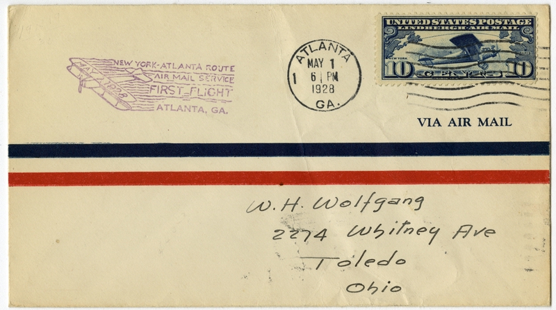Image: airmail flight cover: First airmail flight, CAM-19, New York - Atlanta route