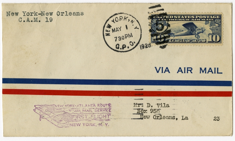 Image: airmail flight cover: First airmail flight, CAM-19, New York - Atlanta route
