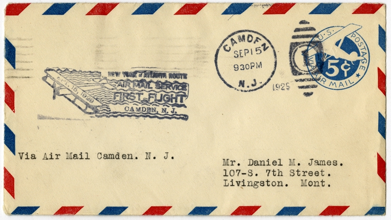 Image: airmail flight cover: First airmail flight, New York - Atlanta route, Camden, New Jersey