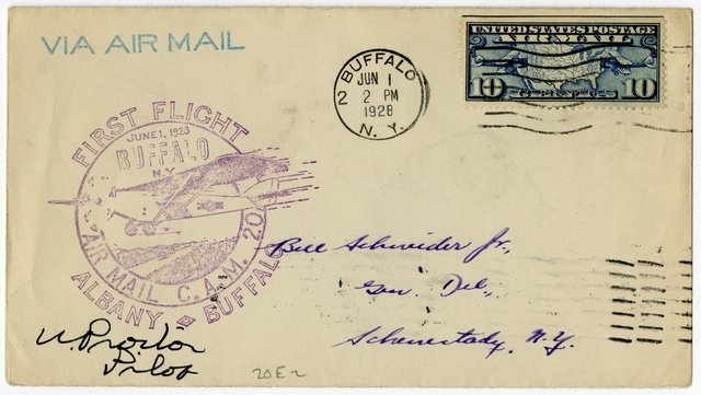 Airmail flight cover: First airmail flight, CAM-20, Albany - Buffalo route