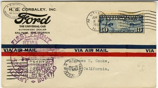 Image: airmail flight cover: First airmail flight, CAM-20, Albany - Buffalo route, Utica