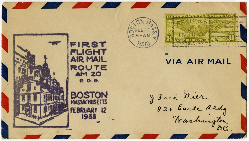 Image: airmail flight cover: First airmail flight, AM-20, Boston