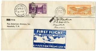 Image: airmail flight cover: Pan American Airways, first survey flight, San Francisco - Honolulu route