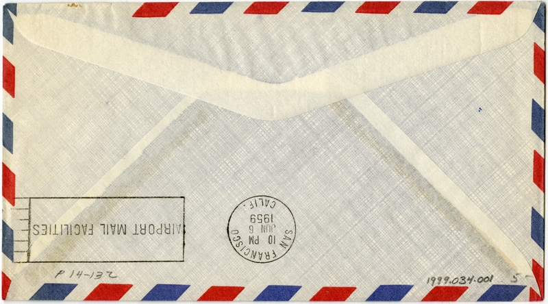 Image: airmail flight cover: Pan American World Airways, first airmail flight, Djakarta - San Francisco route