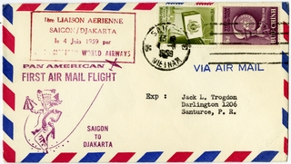 Image: airmail flight cover: Pan American World Airways, first airmail flight, Saigon - Djakarta route