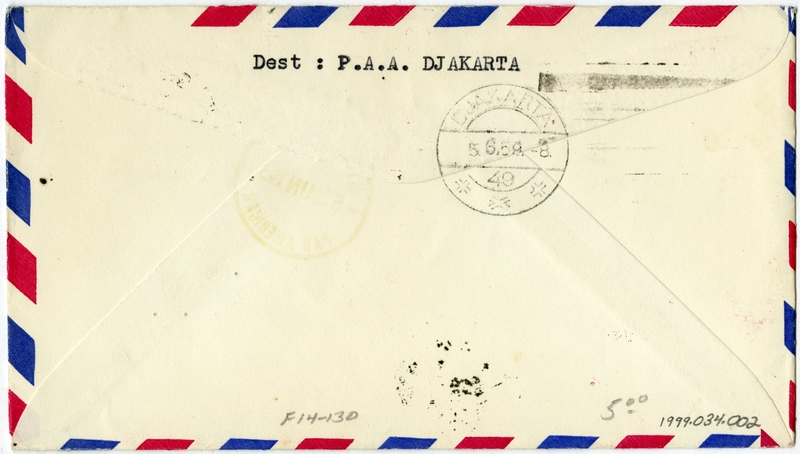 Image: airmail flight cover: Pan American World Airways, first airmail flight, Saigon - Djakarta route