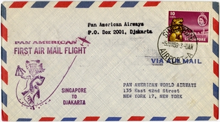 Image: airmail flight cover: Pan American World Airways, first airmail flight, Singapore - Djakarta route