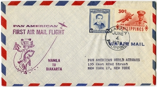 Image: airmail flight cover: Pan American World Airways, first airmail flight, Manila - Djakarta route