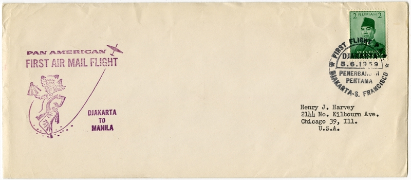 Image: airmail flight cover: Pan American World Airways, first airmail flight, Djakarta - Manila route