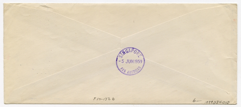 Image: airmail flight cover: Pan American World Airways, first airmail flight, Djakarta - Singapore route