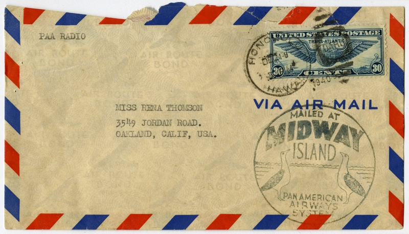 Image: airmail flight cover: Pan American Airways, Midway Island