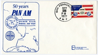Image: airmail flight cover: Pan American World Airways, Havana - Key West route, 50th anniversary