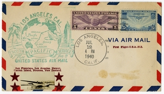 Image: airmail flight cover: United States Air Mail, first airmail flight, FAM-19, Los Angeles - Canton Island