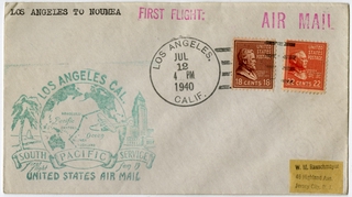 Image: airmail flight cover: United States Air Mail, first airmail flight, FAM-19, Los Angeles - Noumea (New Caledonia) route