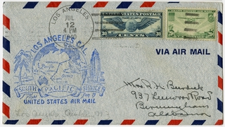Image: airmail flight cover: United States Air Mail, first airmail flight, FAM-19, Los Angeles - Auckland route