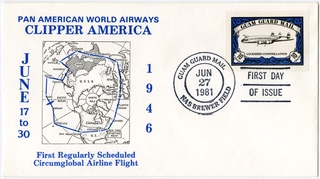 Image: airmail flight cover: Pan American World Airways, circumglobal route, 35th anniversary
